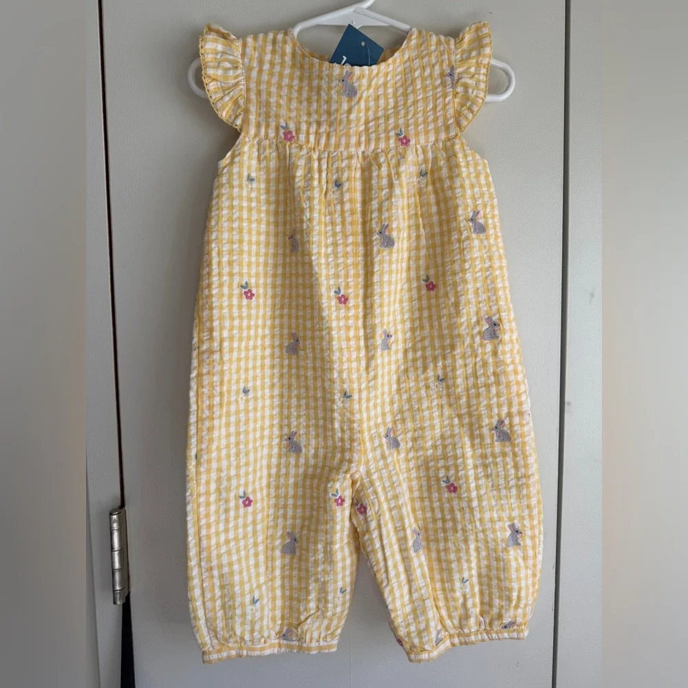 NWT Yellow Gingham Ruffle Sleeve Bunny Easter Sunsuit, 18-24 mo, MSRP $55 - Picture 5 of 13